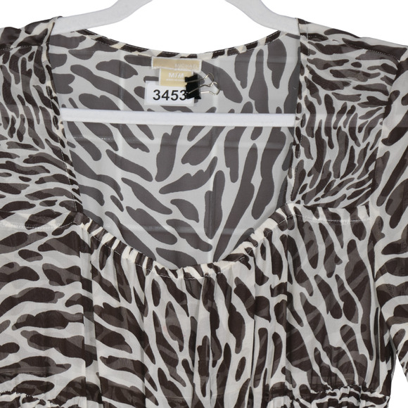 Michael by M Kors Brown Sheer Dress Womens Size M Zebra Wild Ruffle 100% Silk - Picture 3 of 11